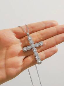 1 Pc Simple Cross Necklace For Men Women, Stainless Steel Chian Silver. Gold Latin Cross Pendant Necklaces - Multicolor - View 3