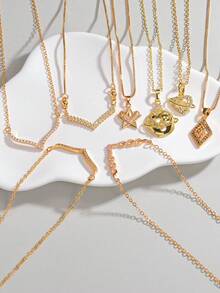 2024新款女士項鍊,鈦銅銀材質,經典長鏈吊墜,防褪色,生日禮物,情人節禮物,v形,五角星,地球,鑽石形狀 - 金色 - 查看 11