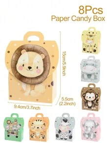 8件丛林动物迷你手持盒礼品包装盒，丛林动物生日节日派对节日礼品包装袋 - 彩色 - 查看 3