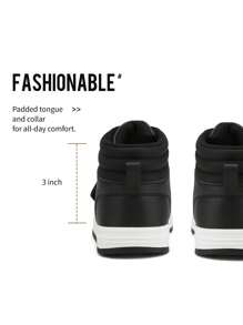 Boys Girls High Top Sneakers Hook-Loop Strap Fashion Basketball Sneakers Comfortable Kids Shoes - 黑色 - 查看 6