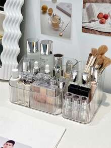 北歐風格桌面透明梯形筆筒,適用於文具、化妝品、口紅、面膜的收納和展示 - 黑與白 - 查看 5