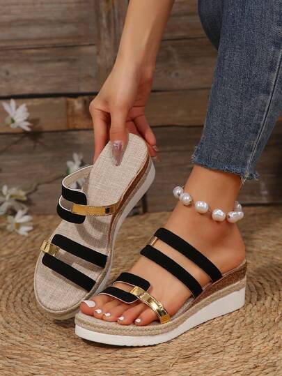 Sandalias de cuña para mujer, sandalias de verano de dedo abierto con tacón alto, moda de suela gruesa, zapatillas casuales para exterior