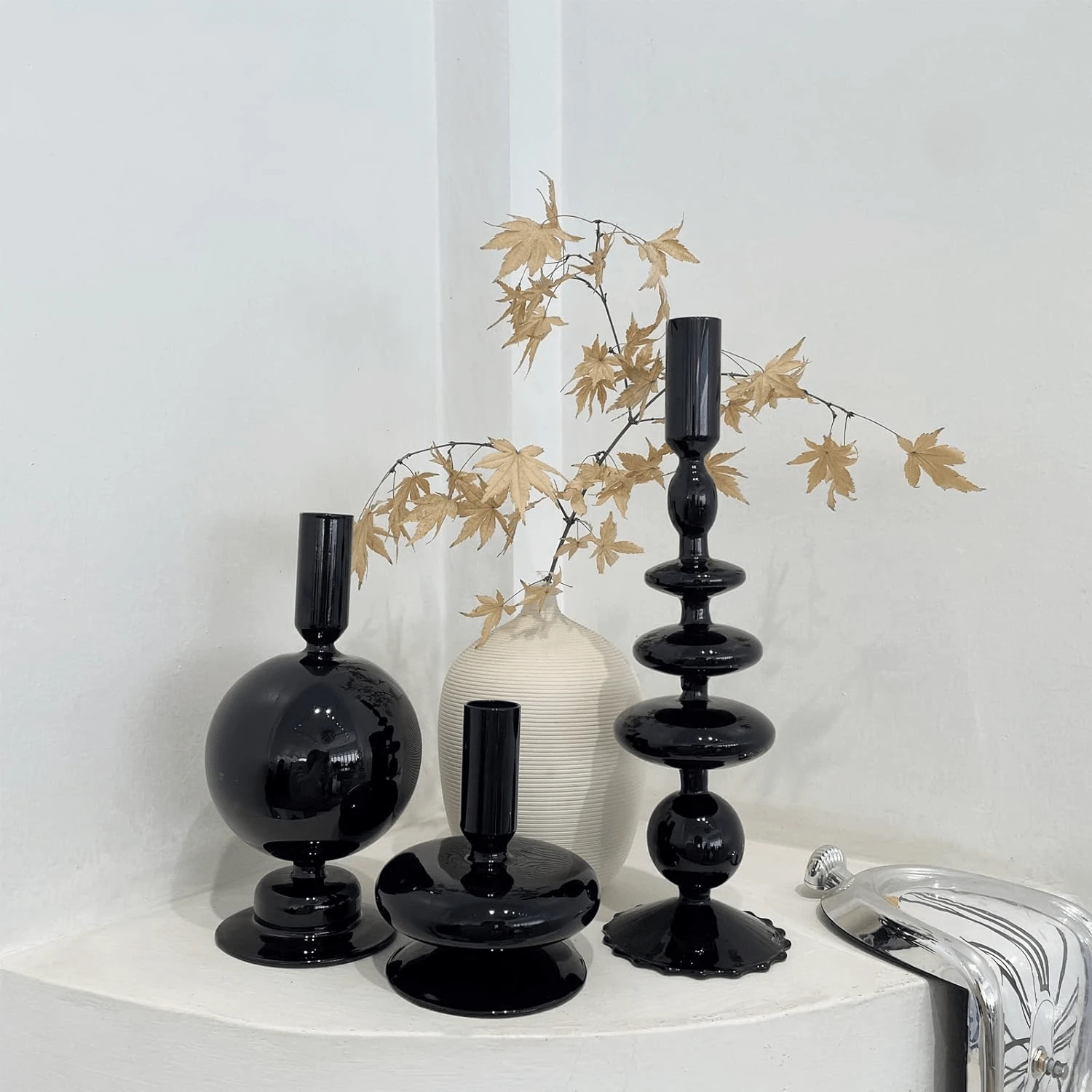 Heavy Duty Cast Iron Black Candlestick Holders Set Of 3,Tall