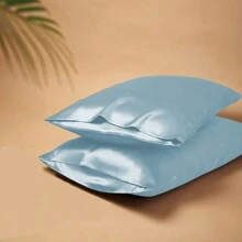 2 Stücke hellblaue Satin Kissenbezüge für Haare und Haut, Kissenbezug Set aus 2, weich und komfortabel mit Kuvertverschluss, Luxus Bettwäsche Kissenbezüge, extra weiche Hotel Kissen Schoner für Standard Queen, King M L XL Größe Kissen, Blau, Royalblau, Graublau, Hellblau, Mintblau, Blaugrün