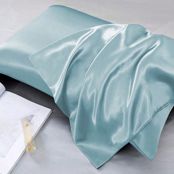 2 Stücke hellblaue Satin Kissenbezüge für Haare und Haut, Kissenbezug Set aus 2, weich und komfortabel mit Kuvertverschluss, Luxus Bettwäsche Kissenbezüge, extra weiche Hotel Kissen Schoner für Standard Queen, King M L XL Größe Kissen, Blau, Royalblau, Graublau, Hellblau, Mintblau, Blaugrün