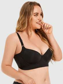 1 pièce Soutien-gorge sexy brillant et sans couture pour femmes, avec armature, push-up et couverture latérale, soutien-gorge bralette col V profond, lingerie