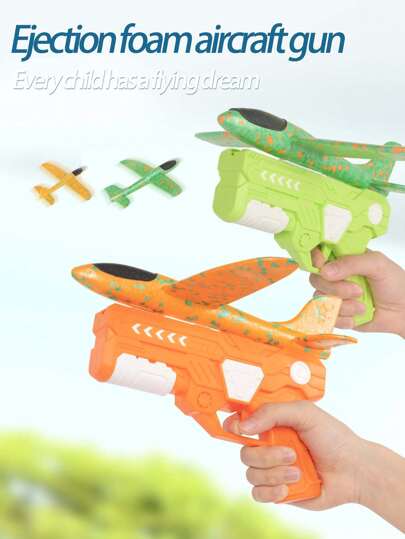 Christmas Decoration 1pc Random Color Foam Glider Airplane Toy (Carrot Color), With Launcher - And Flexible Outdoor Play - Flying Foam Plane, Suitable For Indoor And Outdoor Fun, Parent-Child Interaction, Birthday Gift, Festival Gift,Christmas,Airplane,Stocking Fillers Kids,Christmas,Stocking Fillers Kids,Stocking Fillers,Boys,Toys For Plane,Orange