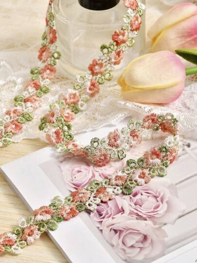 1 Yard Floral Pattern Lace Ribbon Trim For Sewing, Gift Package Wrapping,DIY Crafts And Bridal Wedding Decorations
