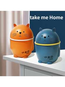 1 Pc Random Color Desktop Trash Can With Lid Mini Flip-Top Cartoon Style Cute Small Trash Can Japanese Style Household Trash Can Paper Basket - Multicolor - View 1