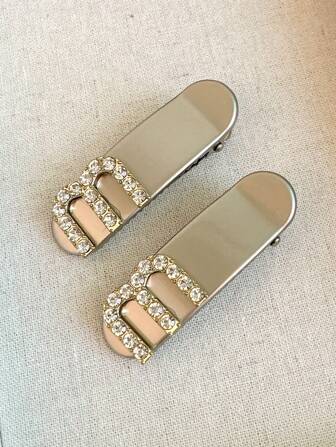2 pièces Pinces à cheveux en métal simple en forme de lettre M avec strass, pinces à cheveux de rue en argent, barrettes pour cheveux