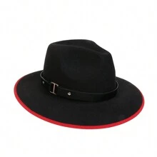 1入女性PU皮帶扣綜色毛呢斗笠巴拿馬帽牛仔帽遮陽帽，寬邊針織經典1920年代盛放時期的大西洋花紋服裝爵士帽下垂造型舞臺攝影道具旅行帽。牛仔帽女牛仔帽 - 多色 - 查看 15