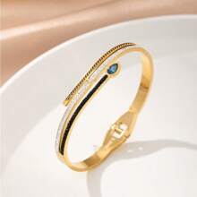 1 件金色不锈钢镀几何创意个性化手镯，时尚复古街头风格，适合男女通用的礼物，派对，日常穿着和工作服，氧化锆中性设计，简约休闲