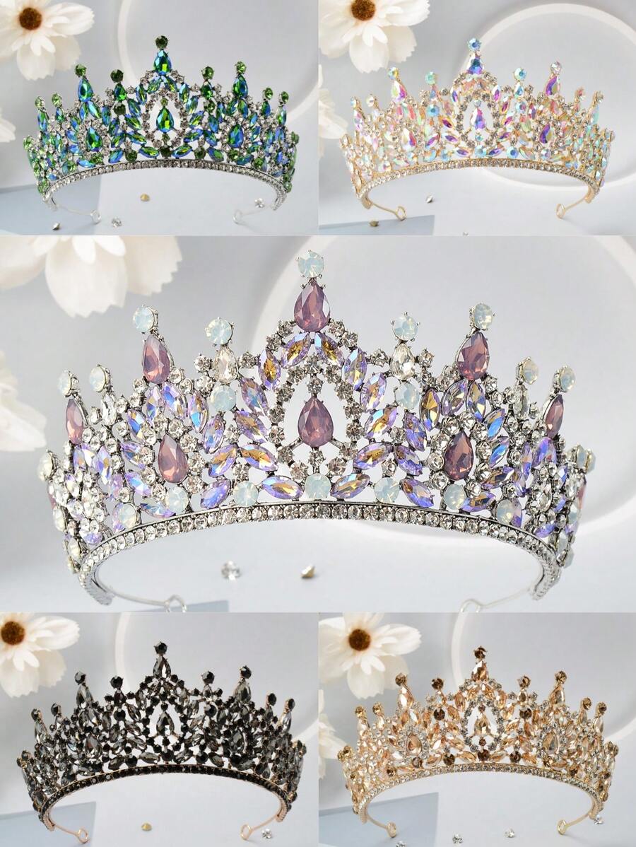 1pc Women Multicolor Alloy Crown With Rhinestones Baroque Style Bridal Headpiece Suitable For Wedding And Banquet Wear - Multicolor - View 1
