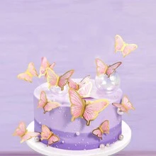 10入組蝴蝶造型生日婚禮蛋糕插件，3D蝴蝶DIY藝術裝飾蛋糕 - 橘色 - 查看 1