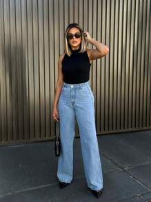 Women Jeans - 中等水洗藍 - 查看 3