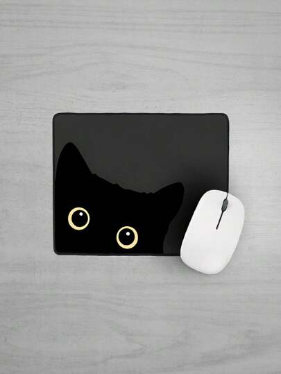 Mouse Pad Gamer Retangular 24x18cm Base Emborrachada Borda Costurada Gatinho Cute
