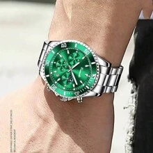 Comudir 品牌 1 件全新男士女士圆形表盘钢表带石英表夜光日历秒表时尚手表父亲