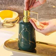 1 Pc 400ml Marble Textured Refillable Push-Touch Liquid Soap Dispenser Made Of Ceramic For Facial Cleanser, Hand Soap, Shower Gel, Shampoo, Restaurant Cleaner - Suitable For Hotel, Kitchen, Bathroom, Home Decor Accessories Kitchen Items Kitchen Accessories Kitchen Tools - Multicolor - View 5