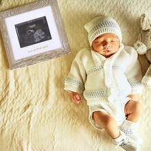 1入組伯賽利白色復古風格嬰兒聲波照片相框，懷孕公告禮物，配以金色和銀色文字墊，適用於準備當父母的人，嬰兒淋浴，性別揭示派對，嬰兒護理室裝飾 - 做舊白 - 查看 6