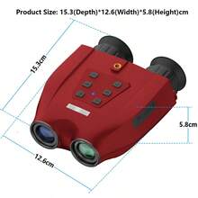 4k超高清48mp三維雙筒望遠鏡,6倍光學變焦,8倍數字變焦,300米狩獵紅外夜視 - 紅色 - 查看 8