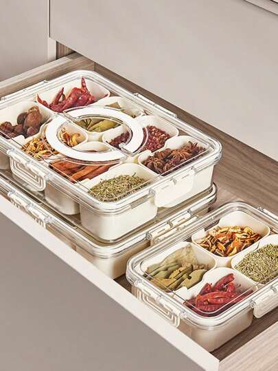 Caixa de armazenamento de especiarias para cozinha doméstica de 1 peça, selável e portátil, à prova de umidade e insetos, adequada para geladeira e armário, decoração para casa, presentes de Natal, presentes para casa, decoração de quarto