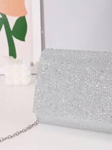 1 Pc Shiny And Luxurious Hot Diamond Silver Handbag, Evening Bag, Clutch, Banquet Bag, Wedding Bag,Lightweight,Rookies & White-Collar Workers Perfect For Office,College,Work ,Business,Commute,Outdoors, Travel, Outings - Silver - View 6