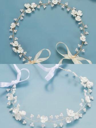 1 pieza Diadema hecha a mano con flores, cuentas y perlas falsas, accesorio de pelo para boda y fiestas, tiara para el Día de San Valentín