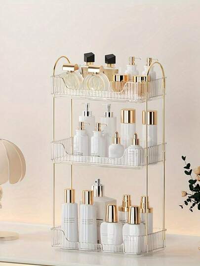 1 Pc Bathroom Counter Organizer, Counter Standing Rack Cosmetic Holder, Bathroom Countertop Organizer And Storage Shelf, Vanity Organizer Bathroom Counter Tray And Coffee Station Organizer