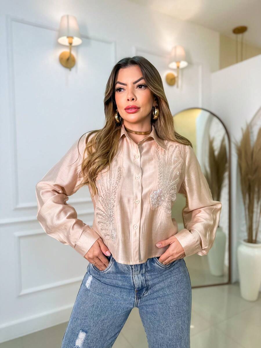 Women Blouses - 摩卡棕 - 查看 1