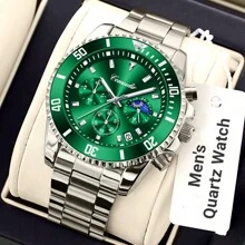 Comudir 品牌 1 件全新男士女士圆形表盘钢表带石英表夜光日历秒表时尚手表父亲