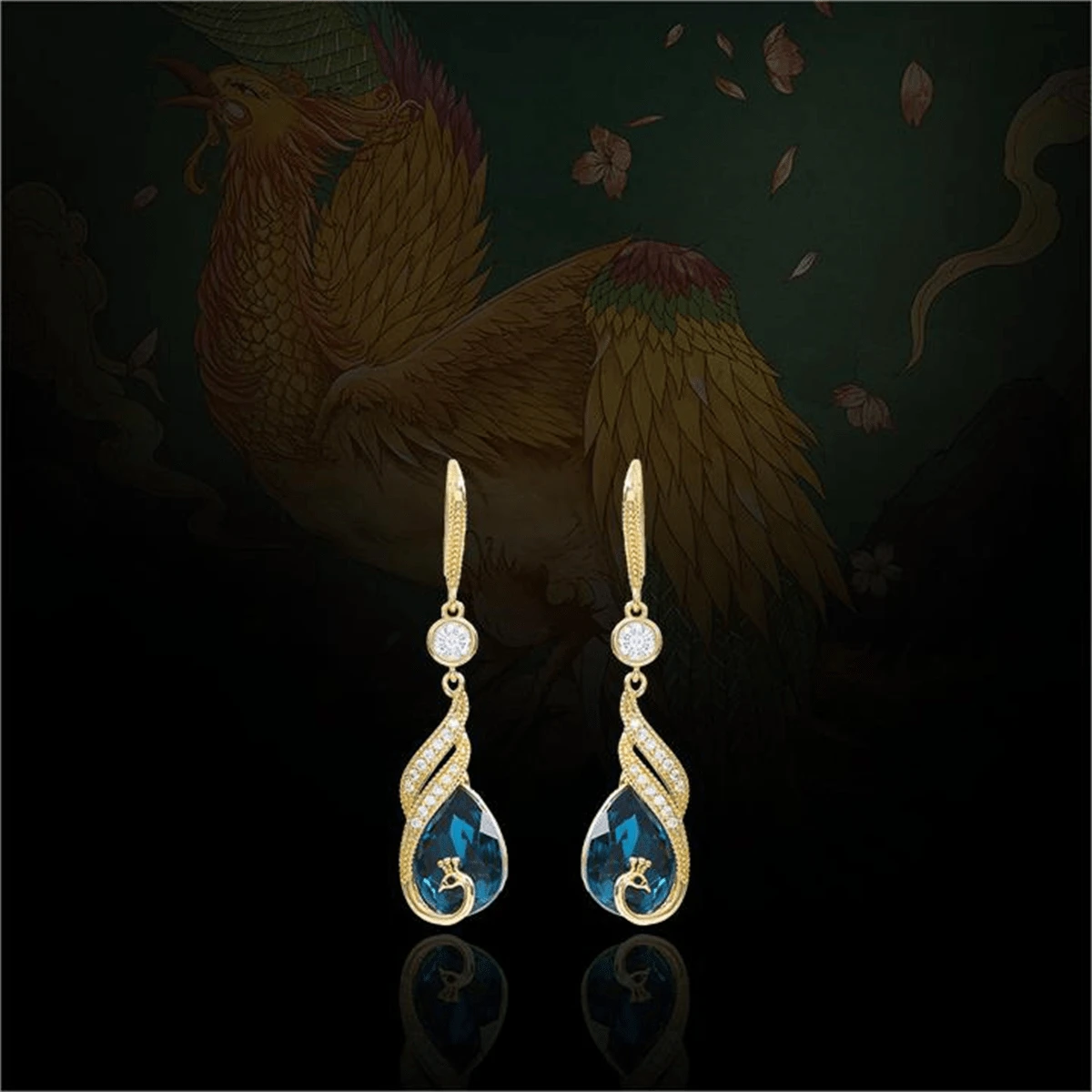 1 Miếng Ánh sáng sang trọng Cá nhân hóa Con công Pha lê xanh Hoa tai , Thanh lịch Phoenix Hoa tai , Cao Kết thúc Hoa tai , Thích hợp Đối với Qủa tặng Đến Gia đình Và Bạn - Màu xanh lam - Xem 1