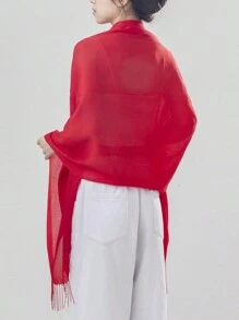 1pc Women's Solid Color Fringe Elegant Soft Lightweight Scarf Shawl For Outdoor Sun Protection