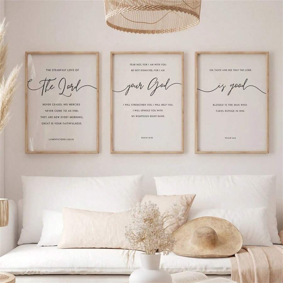 3pcs Set Bible Verse Wall Art, "The Lord Your God Is Good", Minimalist Christian Home Decor, Canvas Painting, Wall Art, Christian Poster Set, Suitable For Wall Decoration, Frameless Gift, Birthday & Graduation Commemoration - Multicolor - View 1