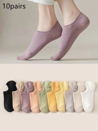 10 pares de calcetines finos y bajos para mujer, con banda elástica y absorción de sudor, para primavera y verano