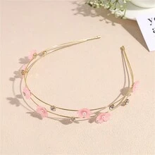 韓國雙層甜櫻花設計薄邊合金髮帶,新品上市,簡約百搭派對髮夾