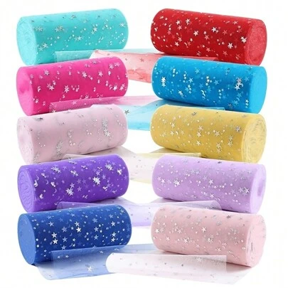10 Yards Star Moon Laser Sequins Tulle Roll  Soft Tulle Ribbon For Party Decoration DIY Crafts Tutu Skirt Accessories Wedding Backdrop Stage Decoration Sewing Mesh