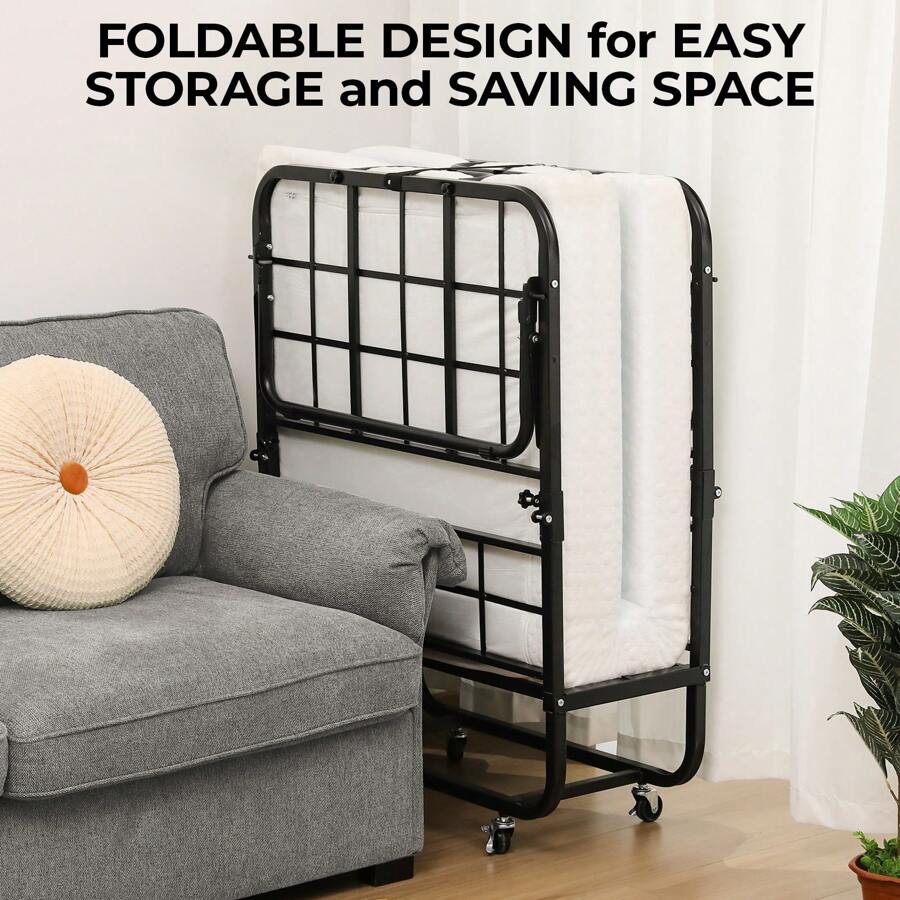 MAMIZO Folding Bed With Mattress For Adults 75" X 31" Cot Size, Portable Rollaway Bed With