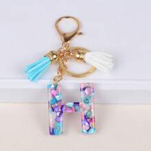 1 件紫色字母 A-Z 钥匙扣，适合母亲节礼物，女士钱包手提包树脂字母首字母吊坠带流苏生日毕业礼物，返校情人节