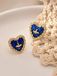 1pair Fashionable Heart-Shaped Oil Drip Earrings Suitable For Any Style Valentines,Mom,Mother,Mother's Day,Gift - Heart Earrings - View 9