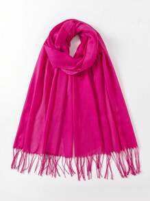 1 pieza Bufanda de mujer elegante, suave y ligera de unicolor con flecos, ideal como chal protector solar para salir - A - Ver 17