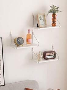 1 件简易壁挂式搁板，无需钻孔，房间、客厅、办公室、单板条悬挂式木架、厨房调料架、美容店产品展示架（含挂钩）秋季家居装饰 - 白色 - 查看 1