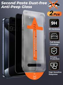 2pcs Anti-Spy Tempered Glass Screen Protector Compatible With IPhone 15 Pro Max/IPhone 14/IPhone 13, Full Coverage Anti-Peeping Privacy Screen Protector, Dust-Free Applicator, Bubble-Free Easy Installation, Anti-Fingerprint, Scratch-Resistant, Waterproof, Compatible With IPhone X-15 Series - Multicolor - View 2