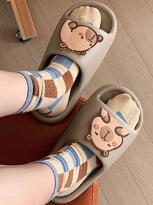 女性可愛的卡比獺軟底室內夏季休閒防滑家居拖鞋 - 灰色 - 查看 3
