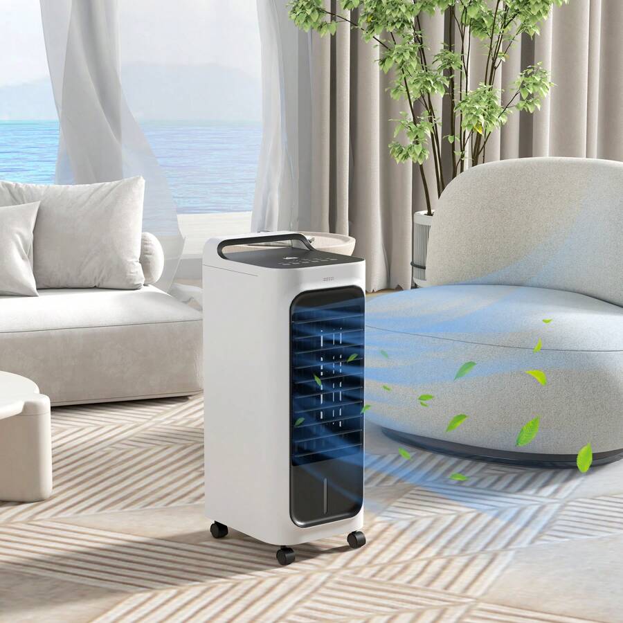 HOMCOM 26" Portable Air Cooler, 3-In-1 Mobile Cooling Fan Humidifier Air Conditioner Unit With 5L Water Tank, Oscillation, 3 Speeds, 3 Modes, Remote Control, 7H Timer, For Home Office