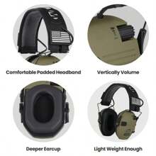 Tactical Electronic Shooting Ear Muff, Noise Reduction Headset, Sound Amplification Hearing Protector, Foldable, For Shooting, Music Listening, Noise Reduction - Army Green - View 4