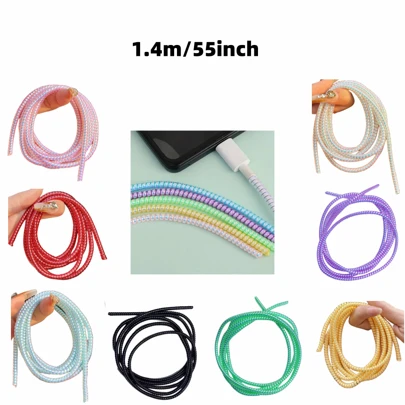 1入組1.4m/55吋螺旋激光彩色手機充電線保護器,防斷護套,耳機線保護器,手機充電線防斷裂防纏繞保護繩