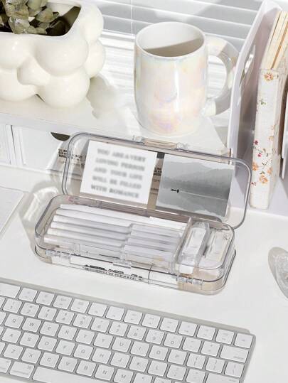 1pc Acrylic Transparent Double Layered Exam Dedicated Pencil Box For Boys And Girls, Of Primary School And Middle School, Plastic Pencil Case For Stationery Storage,Pencil Pouch,School Bag