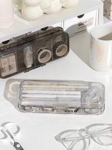 1pc Acrylic Transparent Double Layered Exam Dedicated Pencil Box For Boys And Girls, Of Primary School And Middle School, Plastic Pencil Case For Stationery Storage,Pencil Pouch,School Bag