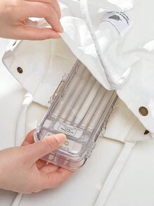 1pc Acrylic Transparent Double Layered Exam Dedicated Pencil Box For Boys And Girls, Of Primary School And Middle School, Plastic Pencil Case For Stationery Storage,Pencil Pouch,School Bag