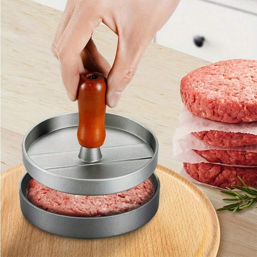 1pc NonStick Metal Burger Press With 100 Patty Papers Black